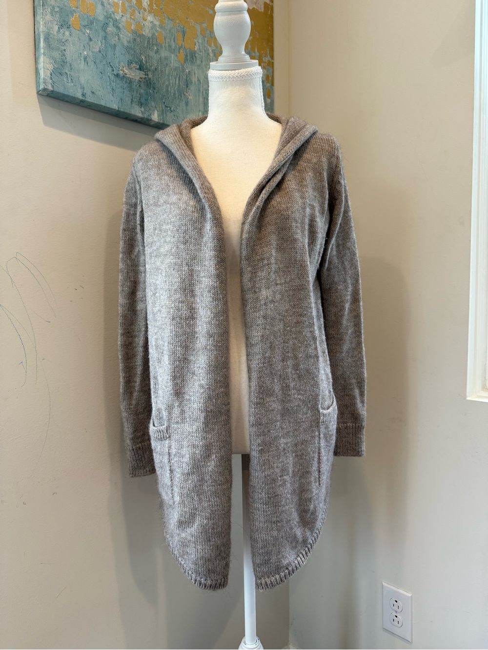 Massimo Dutti Hooded Open-Front Cardigan - Light Gray Size M